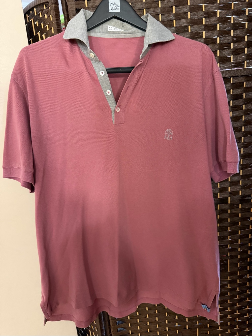 Brunello Cucinelli Dusty Rose Polo with Gray Contrast Collar
